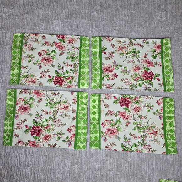 Waverly Table Runner and 8 Placemats Floral Pattern with Green Trim - Picture 7 of 16